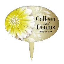 Gerbera Daisy Scroll 1 | yellow taupe Cake Toppers