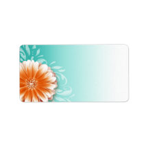 Gerbera Daisy Scroll | orange aqua Mailing Address Label