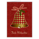 German Christmas Card with bell and holly