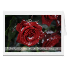 german Merry Christmas-Happy New Year snowy red ro Greeting Card