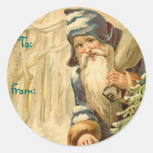 German Santa Christmas Name Tags Round Stickers