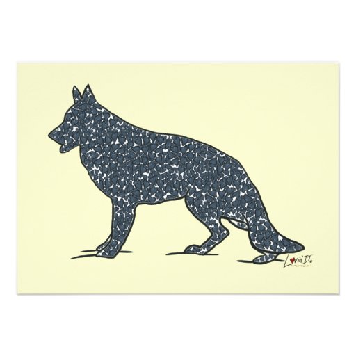 German Shepherd Dog + Blue Hearts Flat Note Cards Personalized Invites
