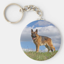 German Shepherd on Hill Key Chains