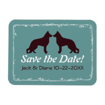 German Shepherd Silhouettes Wedding Save the Date Rectangular Magnets