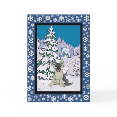 German Shepherd Snowy Winter Greeting Cards by freespiritdesigns