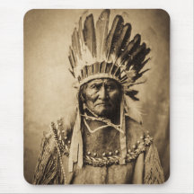 Geronimo in Head Dress Vintage Portrait Sepia Mousepad