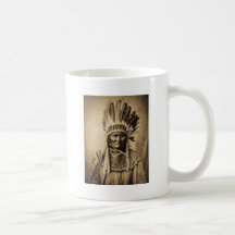 Geronimo in Head Dress Vintage Portrait Sepia Mugs