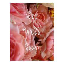 Get Well Soon! (pink roses) - Postcard Postkarten