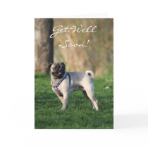 Get well soon Pug in the park greeting card