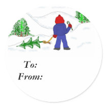 Getting the Christmas Tree Round Stickers
