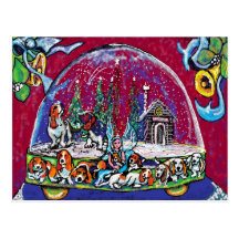 GGBR Holiday Postcard - SnowGlobe Bassets