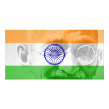 Ghandi on Indian Flag Photo Card Template