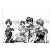Gibson Girls at the Beach Postcard