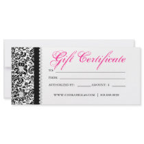 Gift Card Salon Spa Pink Damask Jewellery Heart