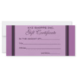 Gift Certificate purple black stripes Rack Card Design