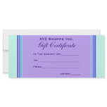 Gift Certificate turquoise purple Full Color Rack Card