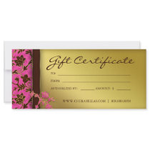 Gift Certificates Salon Spa Gold Floral Pink Brown Custom Rack Cards