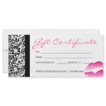 Gift Certificates Salon Spa Pink Damask Frame Lips Full Color Rack Card