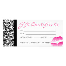 Gift Certificates Salon Spa Pink Damask Frame Lips Full Color Rack Card