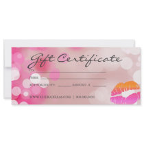 Gift Certificates Salon Spa Pink Lips & Lights Customized Rack Card