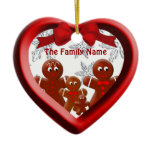 Gingerbread Family of Four Heart Ornament