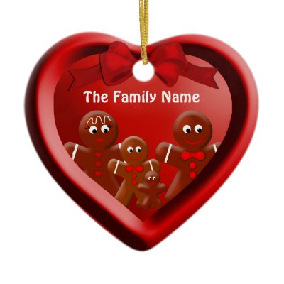 Gingerbread Family of Four Heart Ornament by windyone