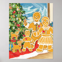 Gingerbread Family With Their Christmas Tree Print