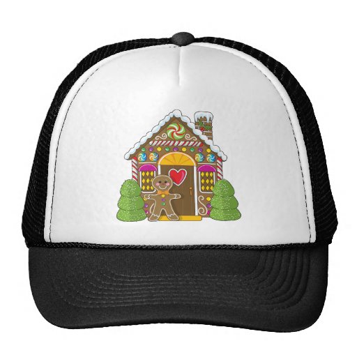 Gingerbread House and Man Trucker Hat