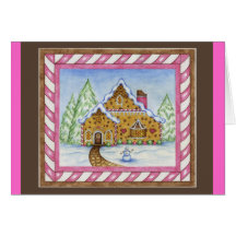 Gingerbread House Christmas Card with Pink
