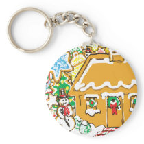 Gingerbread House Frosted Cookies Christmas Scene Keychain