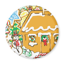 Gingerbread House Frosted Cookies Christmas Scene Magnets