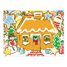 Gingerbread House Frosted Cookies Christmas Scene Postcards