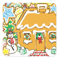 Gingerbread House Frosted Cookies Christmas Scene Square Sticker