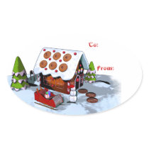 Gingerbread house Holiday Sticker Gift Tags Oval