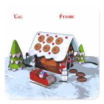 Gingerbread house Holiday Sticker Gift Tags Square