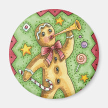 Gingerbread Man Blowing his Horn, Christmas Candy Magnets