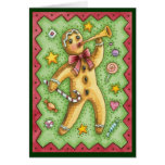 Gingerbread Man Blowing his Horn with Candy Greeting Cards