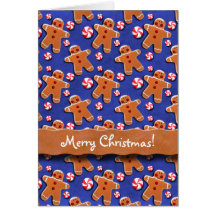 Gingerbread Men Cookies Candies Blue Greeting Cards