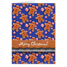 Gingerbread Men Cookies Candies Blue Greeting Card