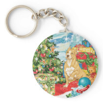 Gingerbread Wishes Pit Bull Terrier Christmas Art Keychain