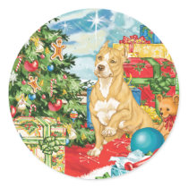 Gingerbread Wishes Pit Bull Terrier Christmas Art Round Stickers