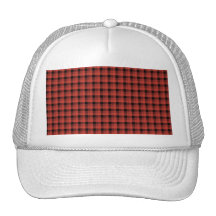 Gingham check pattern. Red and Black Plaid Trucker Hat