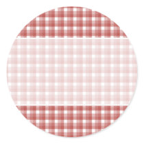 Gingham check pattern. Red and White. Round Sticker