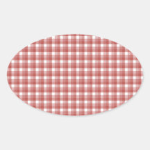 Gingham check pattern. Red and White. Oval Stickers