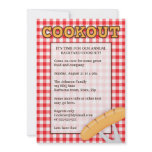 Gingham cookout BBQ party invitation with hot dog