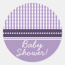 Gingham New Baby | Baby Shower Sticker :: Lilac
