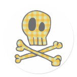 Gingham Skull & Bones - Yellow Round Stickers