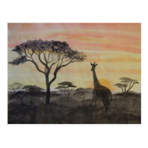 Girafe dans le coucher du soleil africain cartes postales