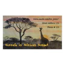 Girafe dans le coucher du soleil africain modèle de carte de visite