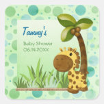 Girafe de pois - baby shower neutre autocollant carré